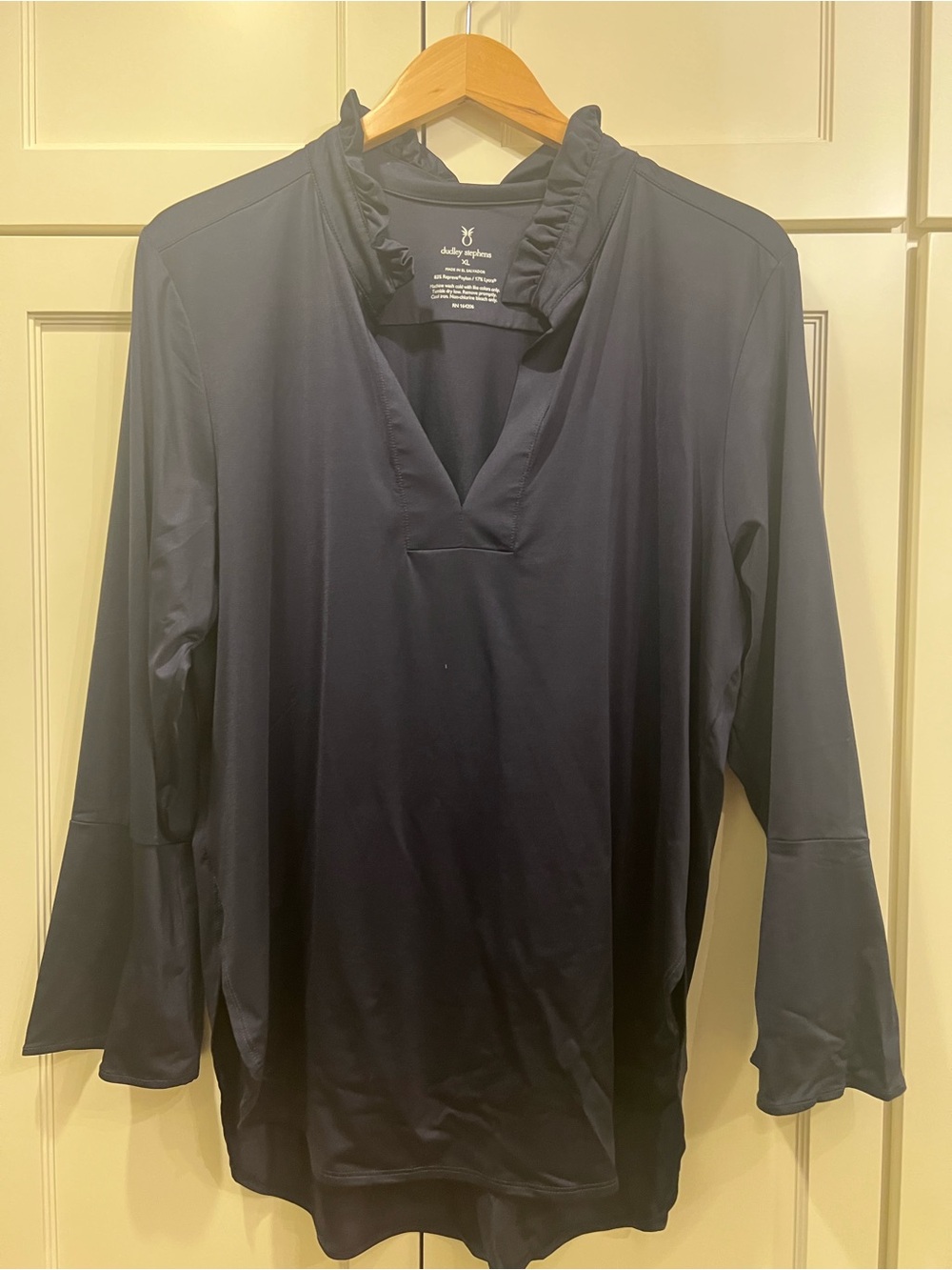 Dudley Stephens Navy Long-Sleeve Ruffle V-Neck Top